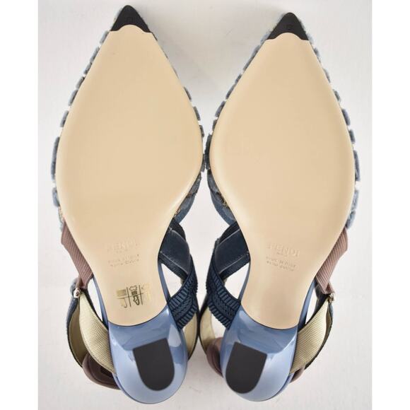 Fendi Colibri Lite 85mm Blue Velvet Beige FF Logo Pointed Slingback Heel Pump 42 - Picture 14 of 14
